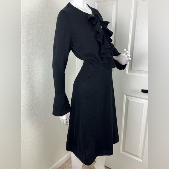 Boden Pure Wool Black Frill Knitted Skater Dress  Size 14 Gold buttons.  A26 - Picture 6 of 13